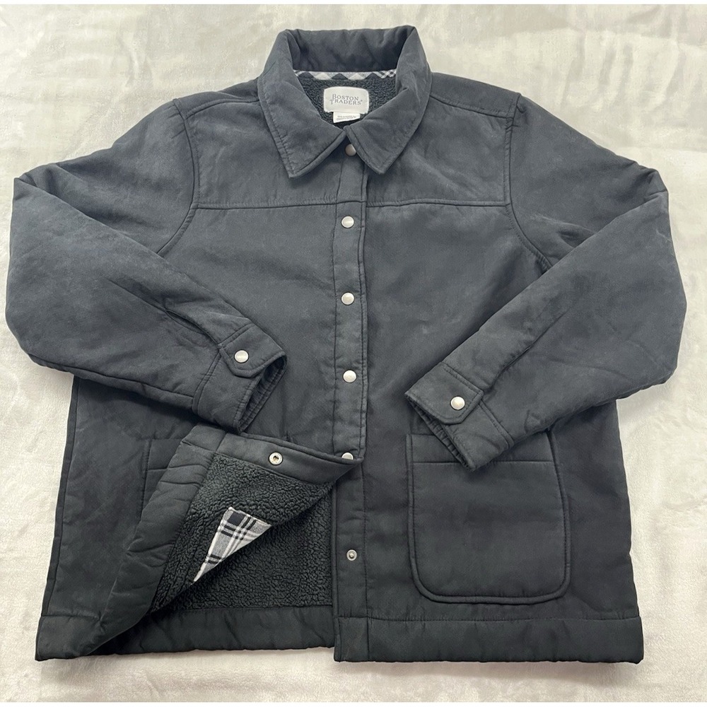 Boston Traders Trucker Jacket Mens L Black Fleece Lined Snap Outdoor Excellent